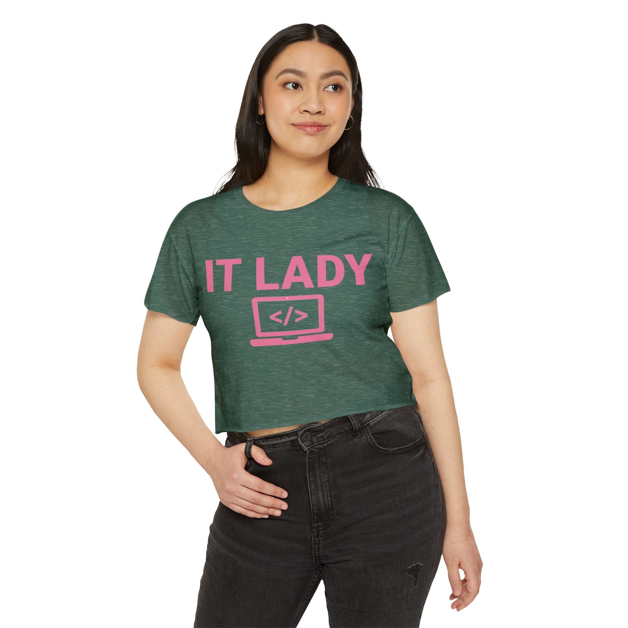 IT Lady with Laptop Crop Top T-Shirt