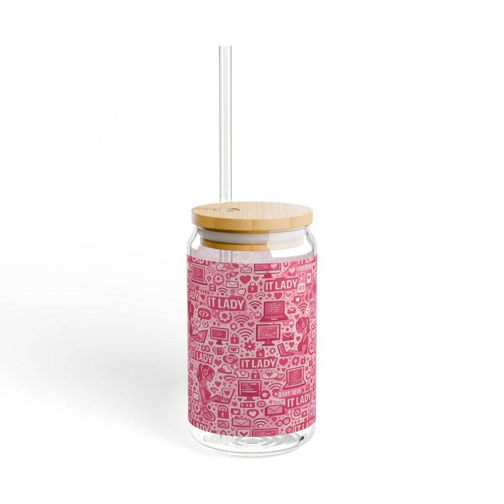 IT Lady Pink Pattern Sipper Glass, 16oz