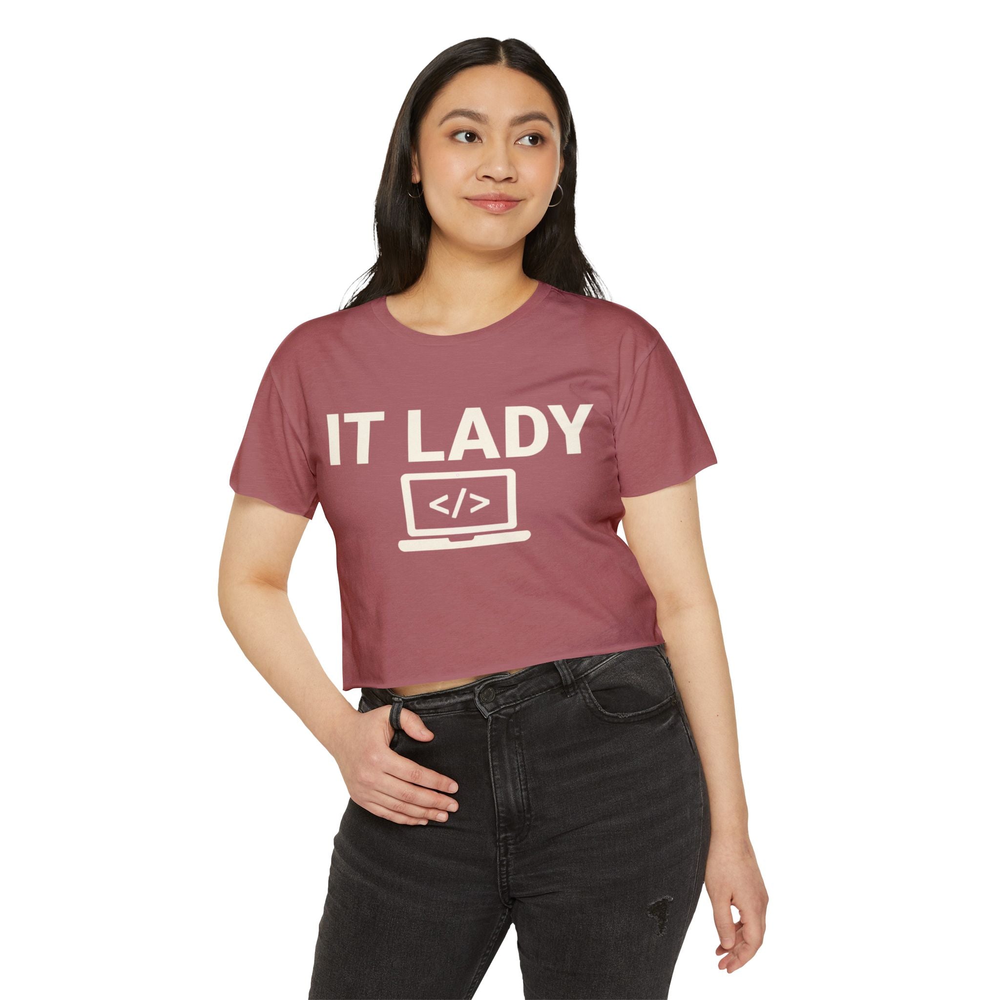 IT Lady with Laptop Crop Top T-Shirt