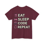"Eat Sleep Code Repeat" Coder Heavy Cotton T‑Shirt