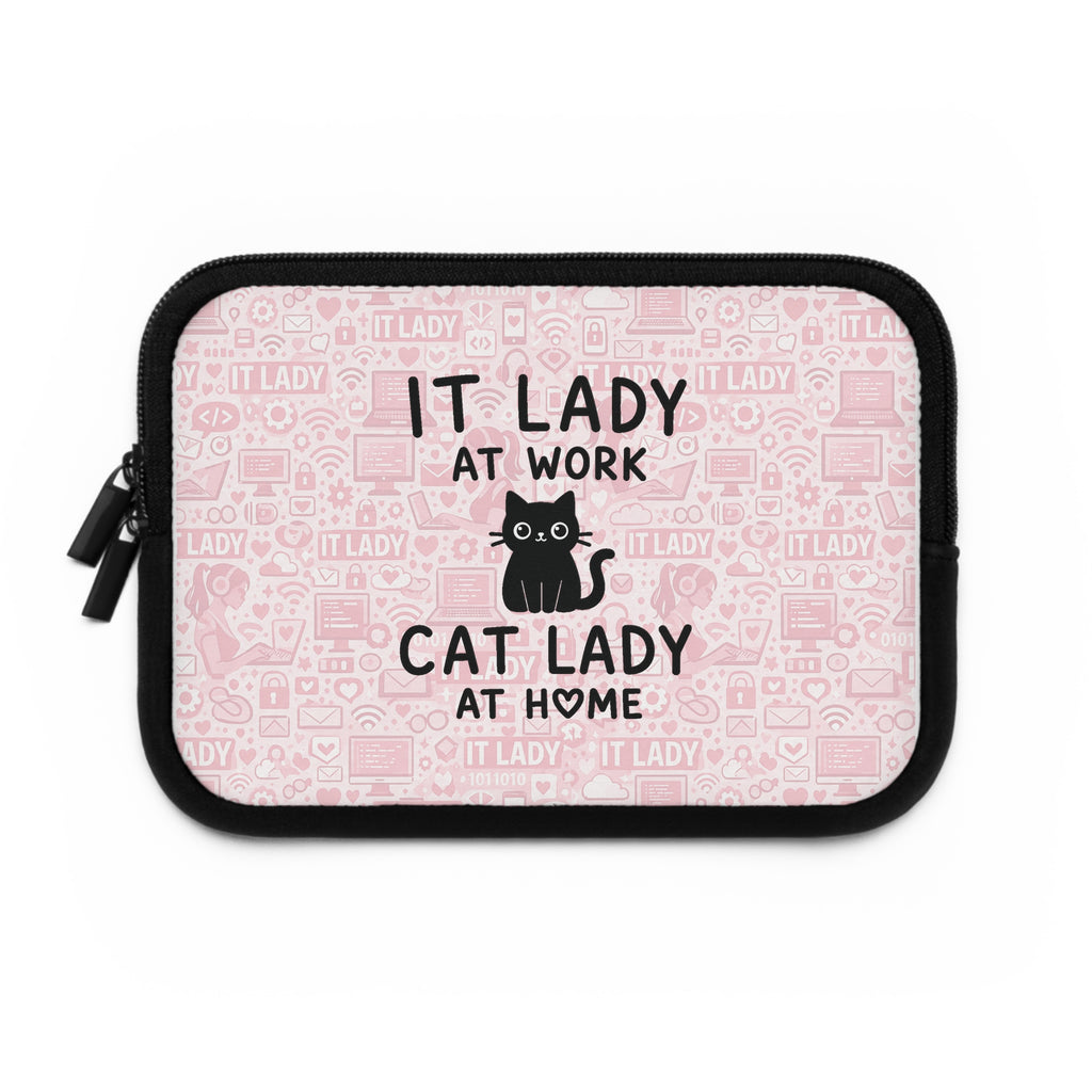 IT Lady at Work / Cat Lady at Home Laptop Sleeve - Cute Pink Cat Tech Accessory