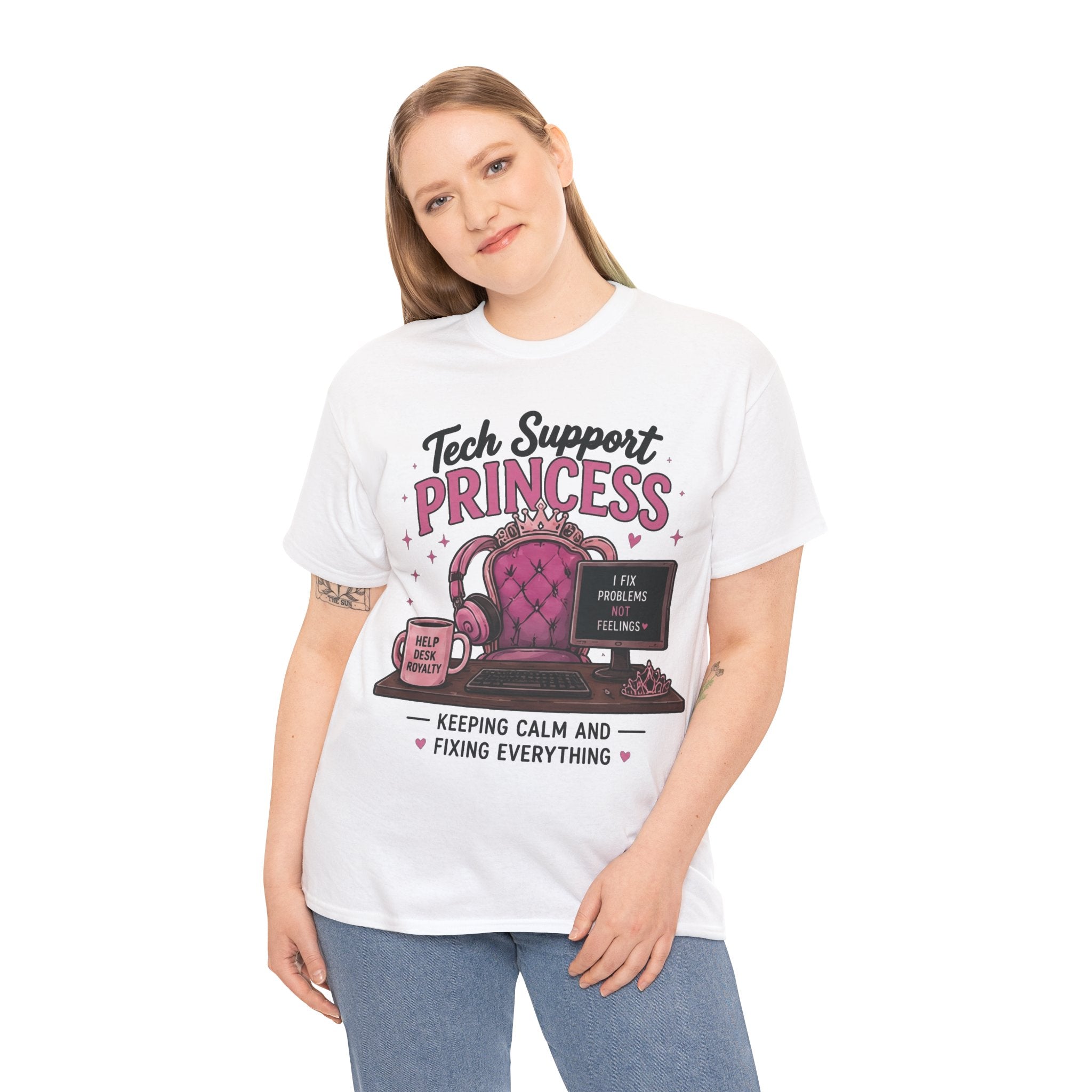 Tech Support Princess Keeping Calm and Fixing Everything Heavy Cotton T‑Shirt