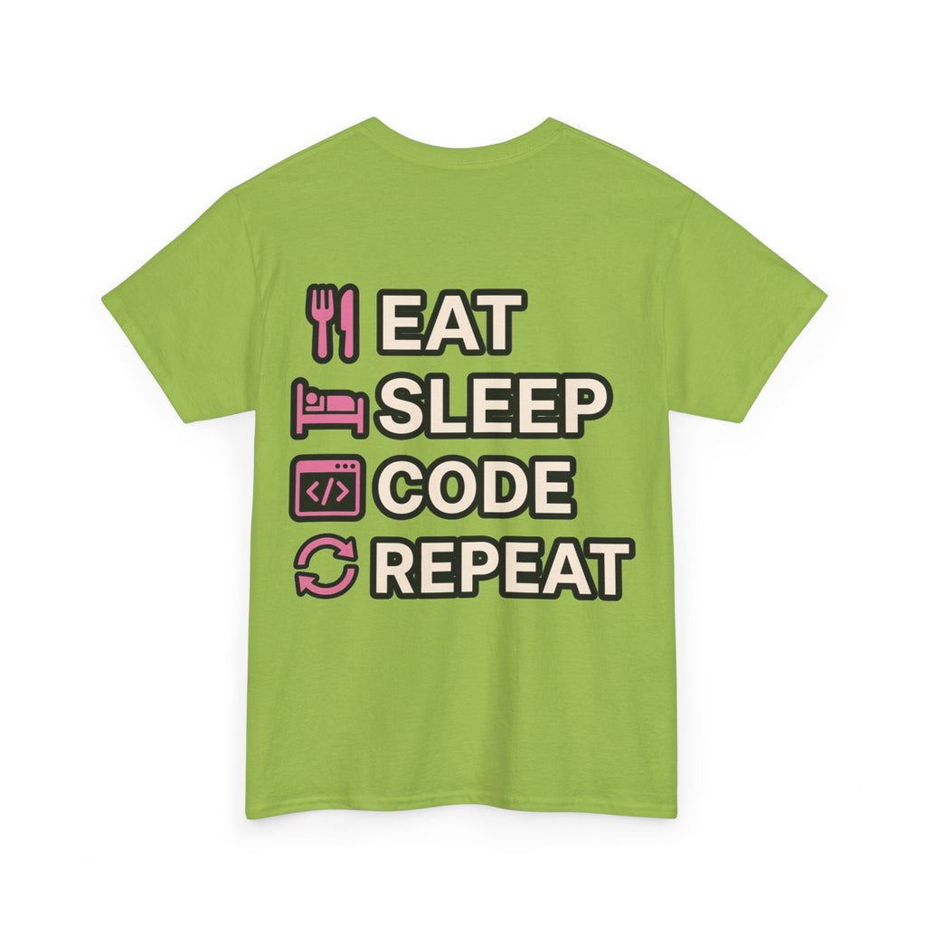 "Eat Sleep Code Repeat" Coder Heavy Cotton T‑Shirt