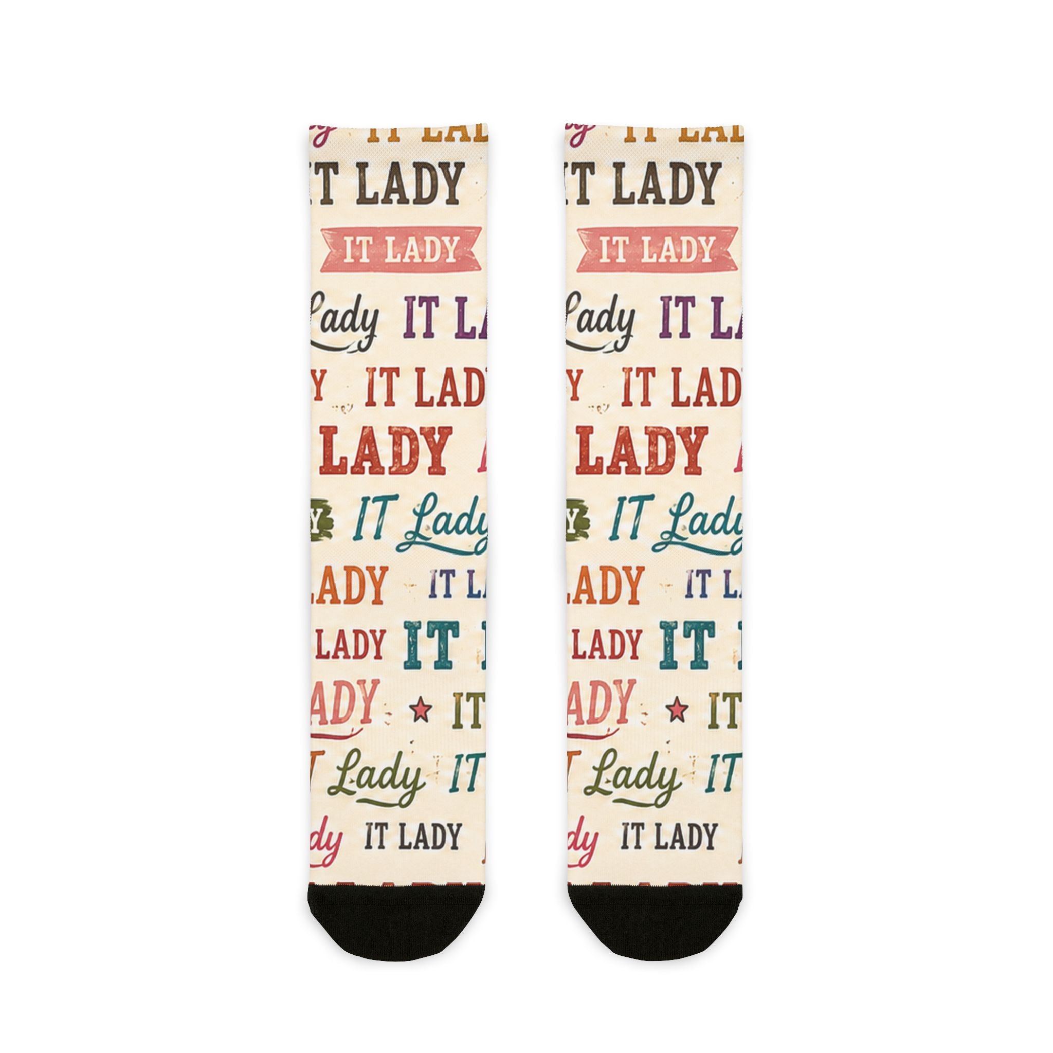 IT Lady Pattern Crew Socks - Vintage Typography Sublimation Socks