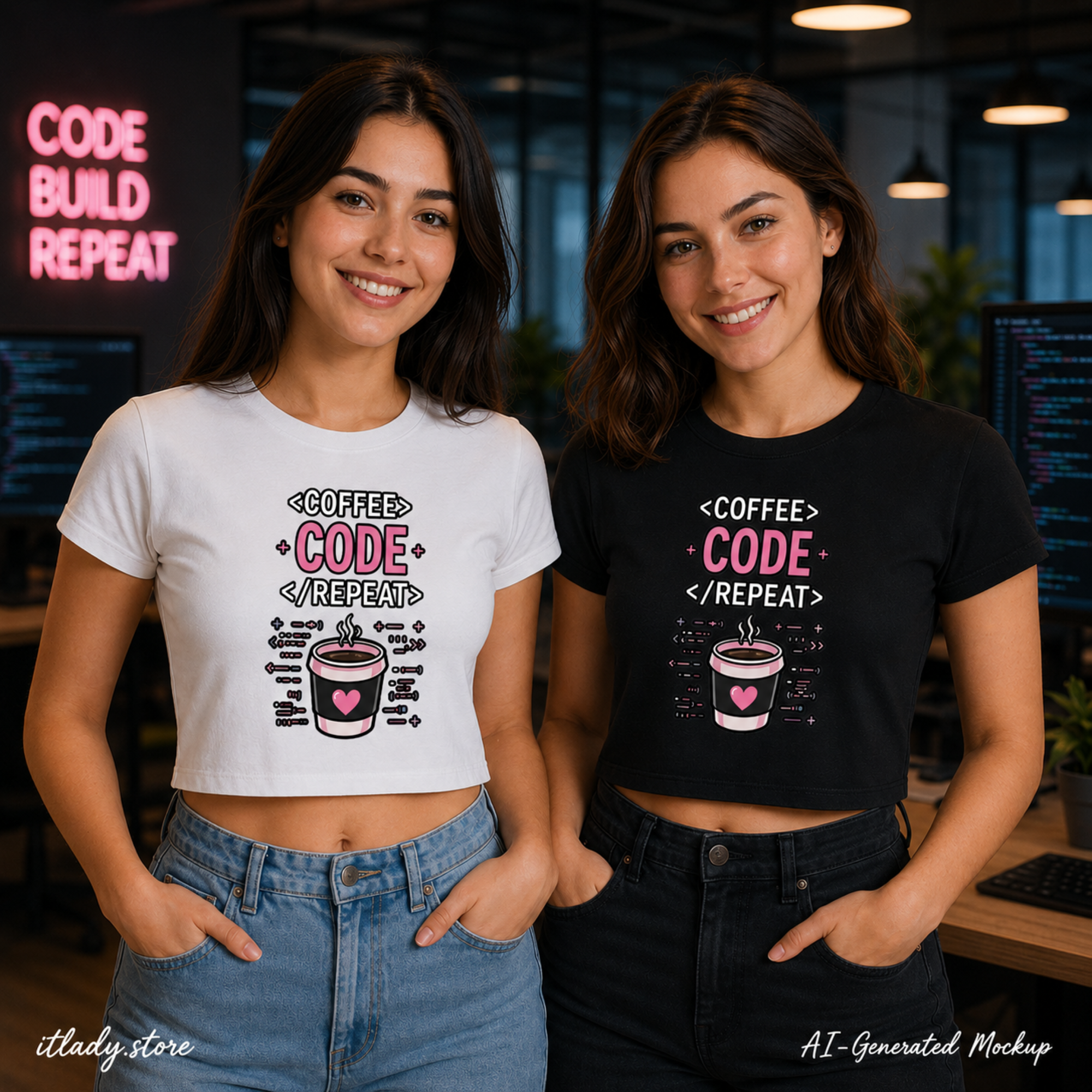 Coffee Code Repeat Baby Tee Seamless T-Shirt - 200 GSM
