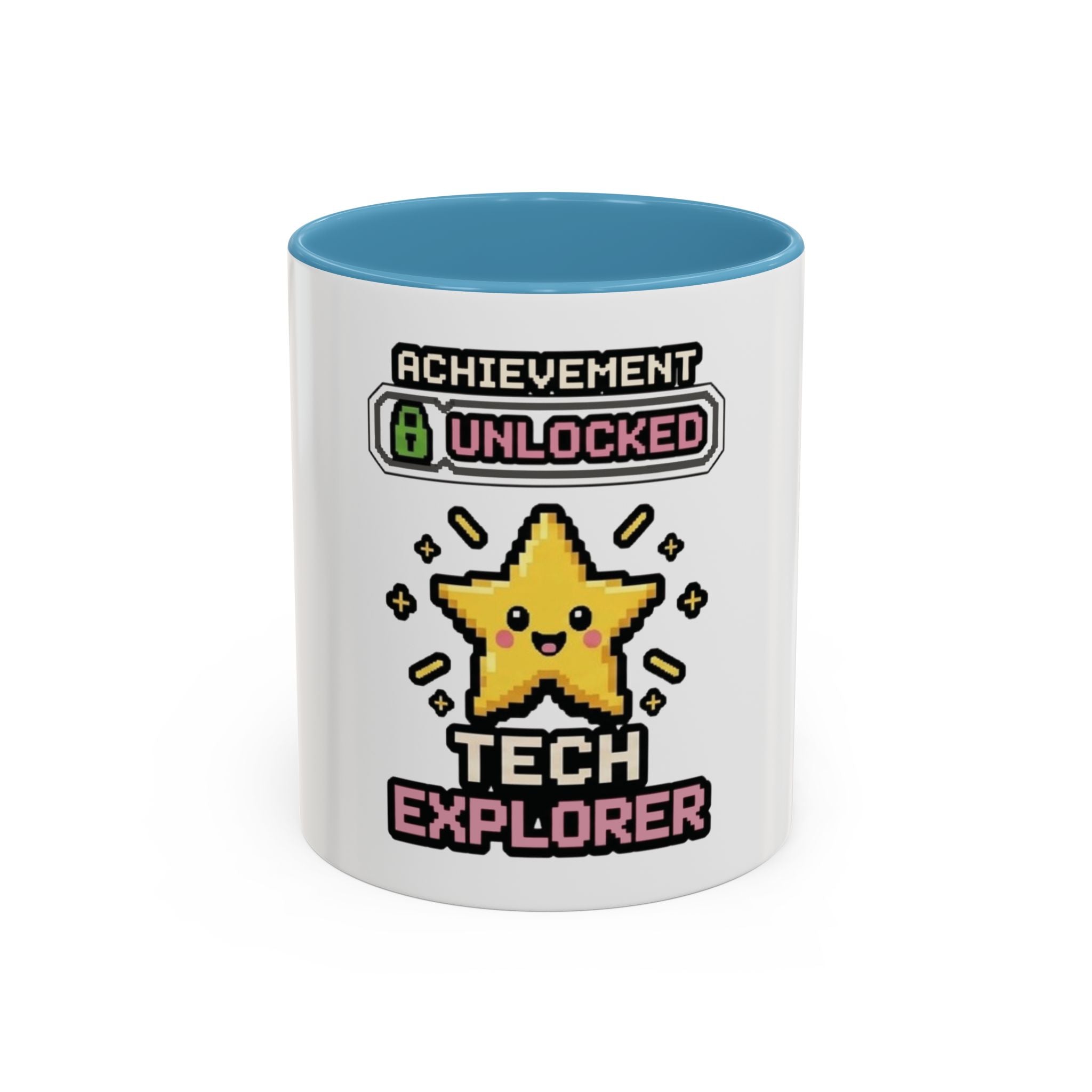 Achievement Unlocked: Tech Explorer Accent Coffee Mug - Cute Pixel Star Gamer Gift