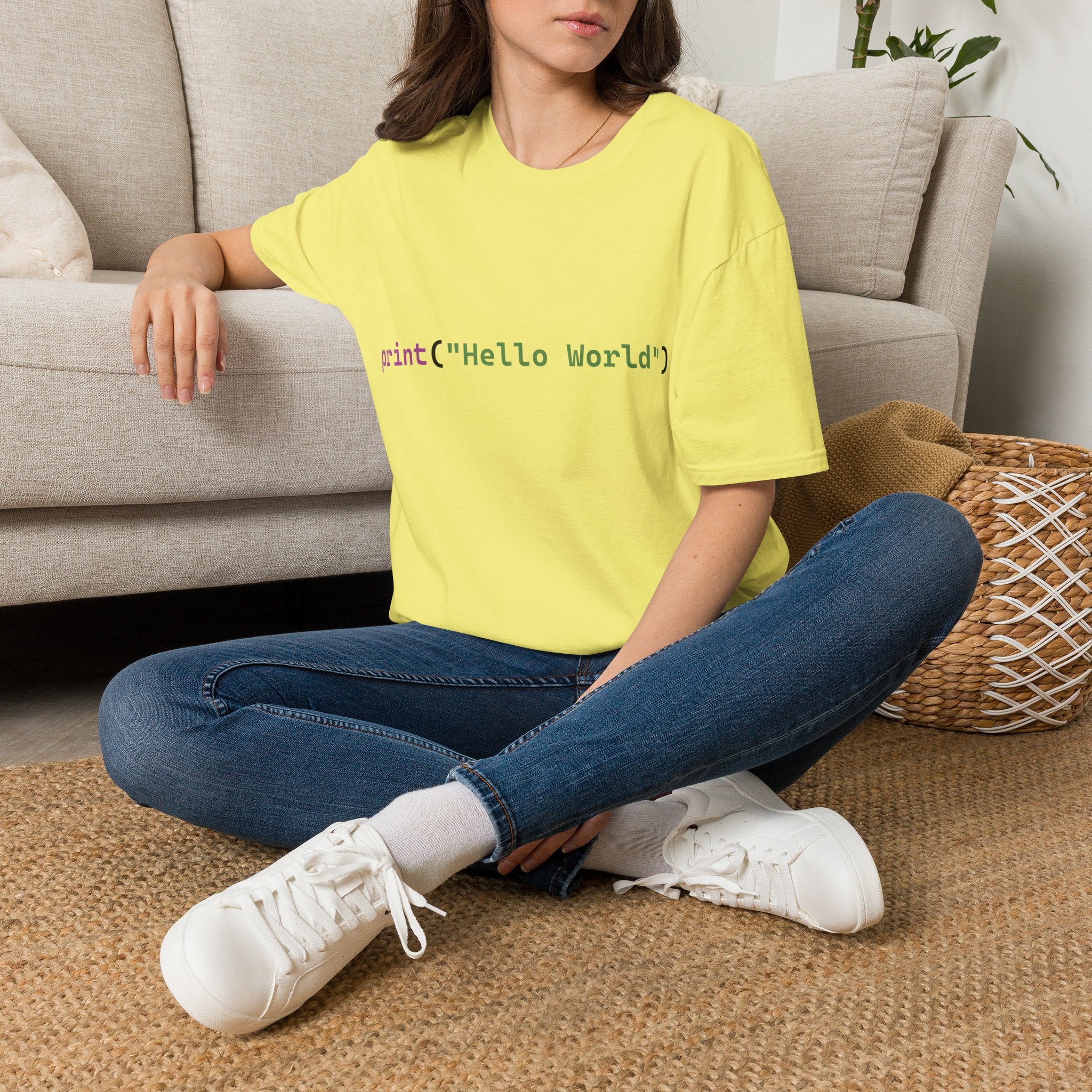 Front: print("Hello World") Back: Hello World Programmer Unisex Softstyle T-Shirt