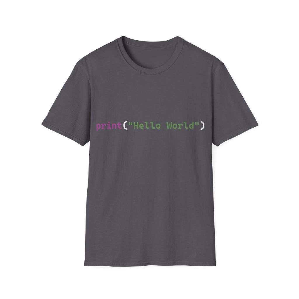 Front: print("Hello World") Back: Hello World Programmer Unisex Softstyle T-Shirt