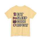 "Eat Sleep Code Repeat" Coder Heavy Cotton T‑Shirt