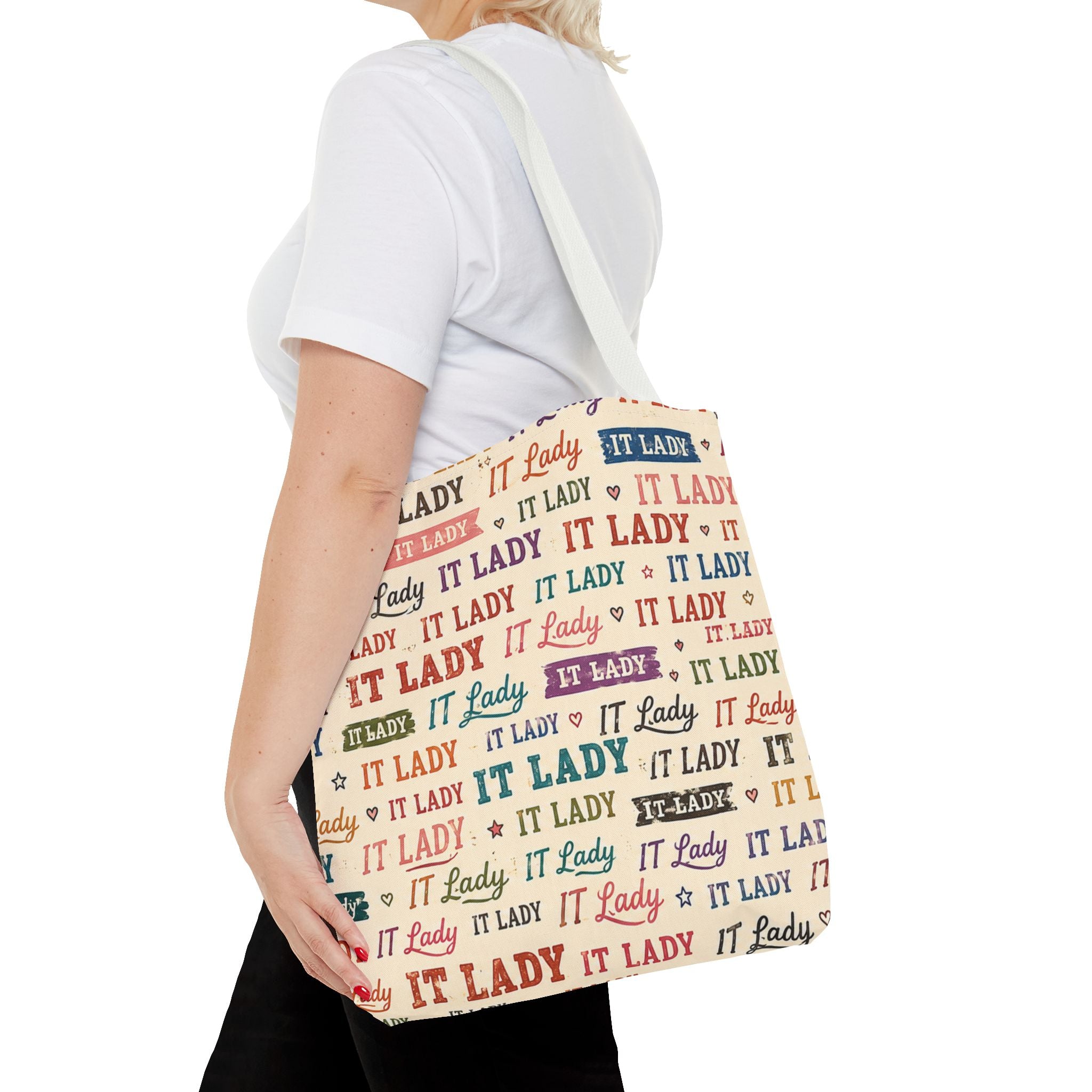 IT Lady Tote Bag - Retro Multicolor Typography All-Over Print