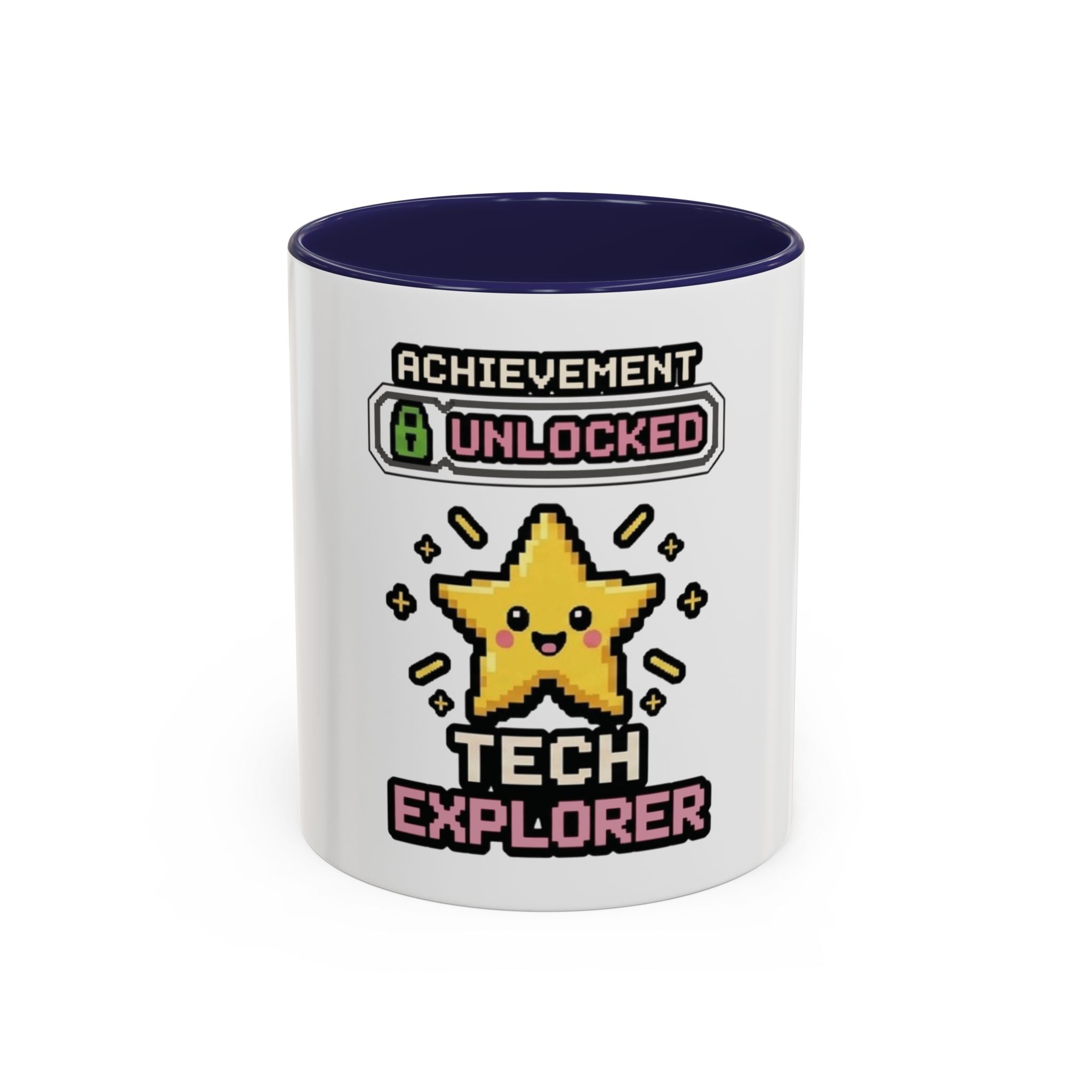 Achievement Unlocked: Tech Explorer Accent Coffee Mug - Cute Pixel Star Gamer Gift