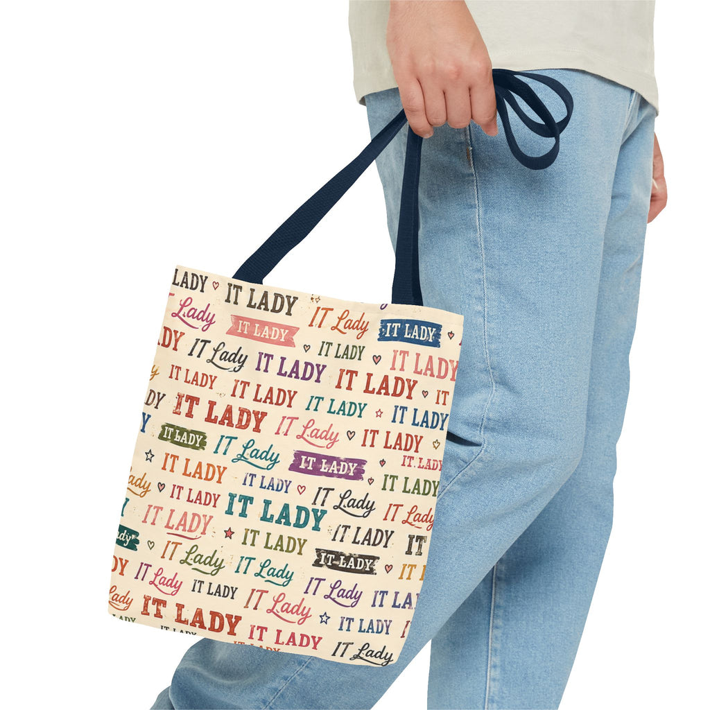 IT Lady Tote Bag - Retro Multicolor Typography All-Over Print