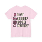 "Eat Sleep Code Repeat" Coder Heavy Cotton T‑Shirt