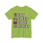 "Eat Sleep Code Repeat" Coder Heavy Cotton T‑Shirt